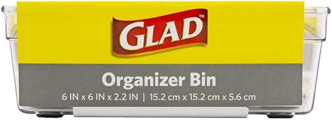 Glad Clear Plastic Organizer Bin – 6” x 6” x 2.2” Drawer Storage Tray with Non-Slip Feet, Clear