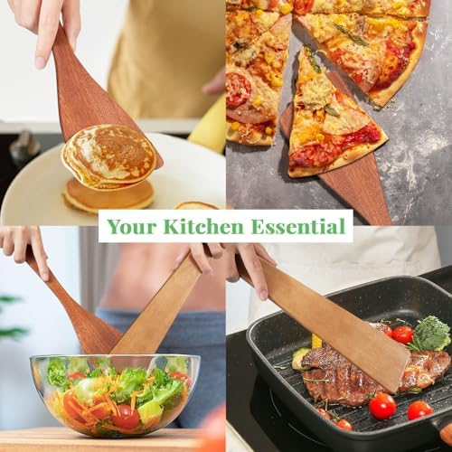 MORGLES 3Pcs Wooden Spatula Set, Long Handle for Nonstick Pans Cooking