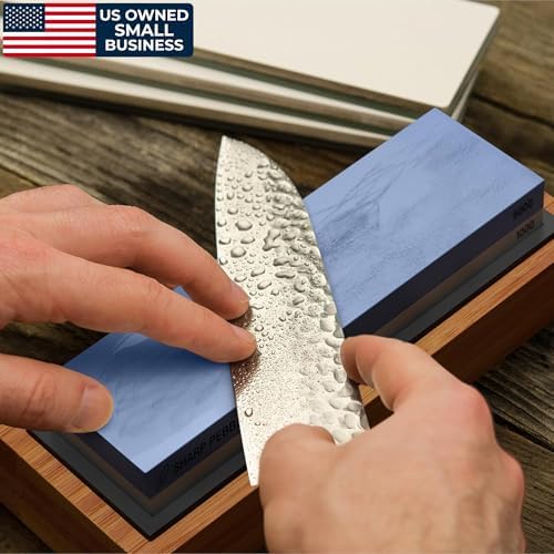 Sharp Pebble Premium Whetstone Knife Sharpening System – 1000/6000 Grit Whetstone Knife Sharpener & Honing Kit with Angle Guide & Non-Slip Bamboo Base – Guided Beginner Instructions (Pack of 2)