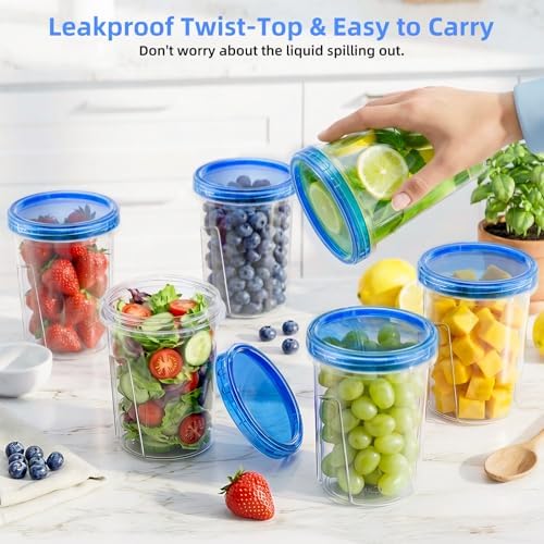 Freezer Storage Containers, 6 Pack-33 OZ Food Storage Containers with Twist Top Lids, Reusable Plastic Containers with Lids, Soup Containers for Meal Prep, Overnight Oats, Leftovers, Snack