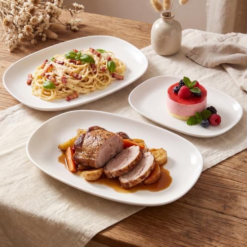 Kassel Ceramic Serving Platter Set 14”/12”/10” White Porcelain Serveware for Parties & Entertaining - Decorative Oven-Safe Serving Dishes & Platters for Food, Cookies, Meat & Turkey Oval Small