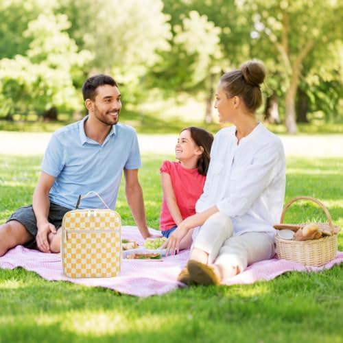 Lunch Box for Women Men Adult Insulated Lunch Bag Women Men Small Reusable Lunchbox for Work Picnic Travel (Beige-Yellow Plaid)