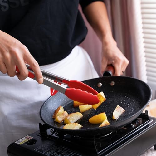 Kitchen Tongs for Cooking with Silicone Tips, 3 Size Serving Tongs, Red