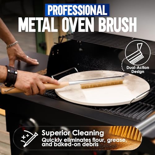 16-Inch Pizza Stone Set for Oven and Grill with Peel, Cutter and Brush