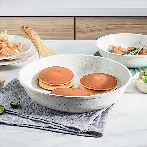 SENSARTE Nonstick Ceramic Frying Pan 12-Inch, Healthy Non Toxic Skillet, Induction Compatible Omelet Pan with Heat Resistant Handle, PFAS-Free, White