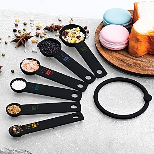 Fox Run Measuring Set, 6 Piece Plastic Measuring Spoon Set, Black, 1/4 TSP to 1 TBL