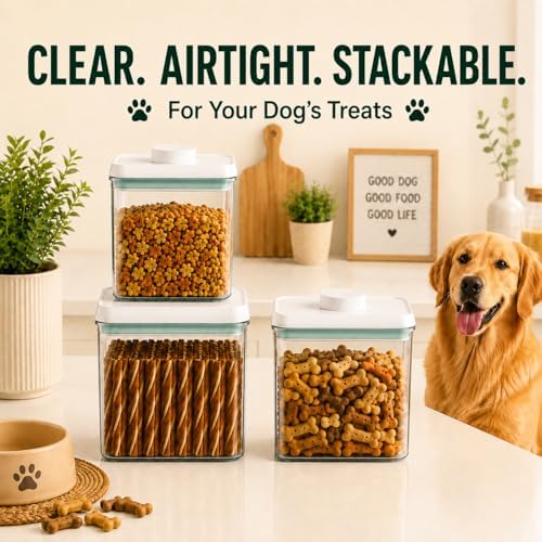 Pet Dog-Cat POP-Treat Airtight jar-Container - 1.3 Qt/1.2 L and 2.2 Qt/2 L | Stackable One-Touch Opening | For Snacks Candy Salt Herbs Spices | BPA-Free