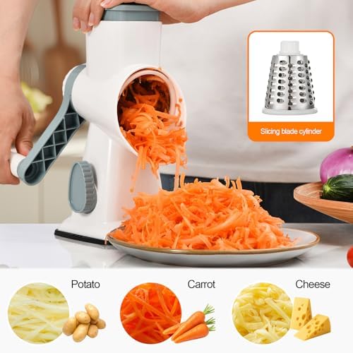 Rotary Cheese Grater Manual Hand Crank 3-in-1 Vegetable Shredder