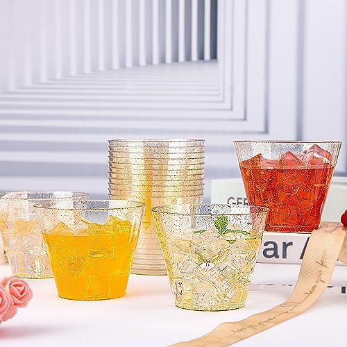 I00000 200 Pcs Gold Plastic Cups, 9 oz Disposable Gold Glitter Cups
