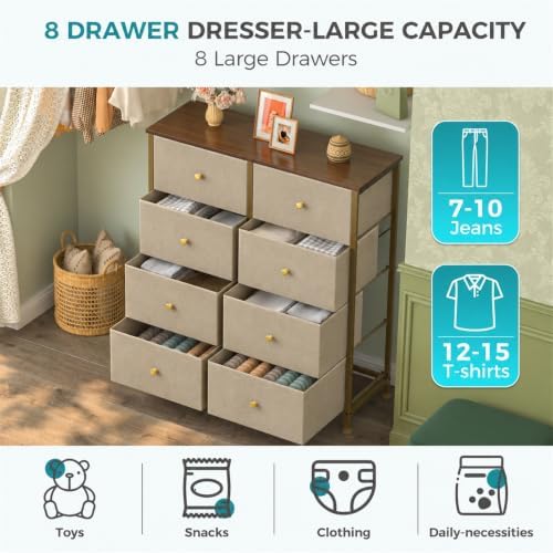 OLIXIS 8 Drawer Storage Dresser for Bedroom, Closet Organizers Units, Khaki