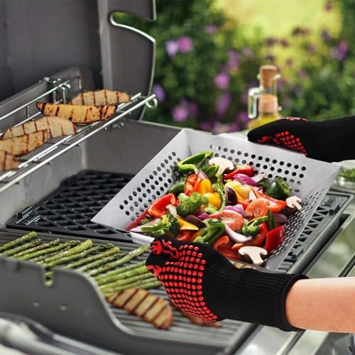 3 Pack Grill Baskets for Outdoor Grill, Heavy Duty Stainless Veggie Pan Set