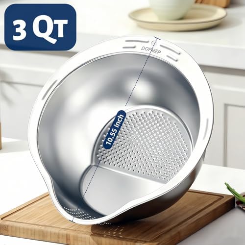 DOPMEP Rice Washer Strainer Bowl Stainless Steel Colander with Side Drainer