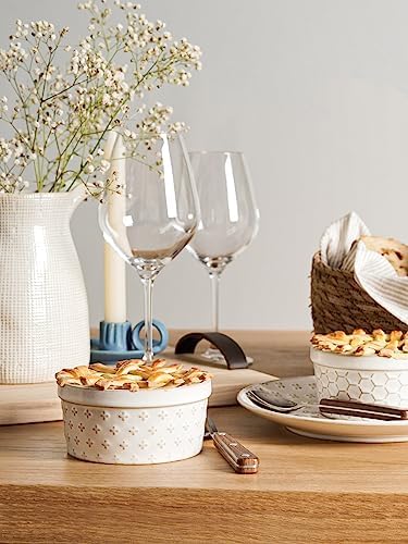 LE TAUCI Ramekins 8 oz, Ramiken for Creme Brulee, Lava Cake, Pudding, Souffle, Pot Pie, Ceramic Baking Dishes, Oven Safe - 4.3 inch, Set of 4, Arctic White