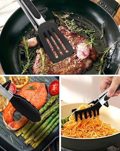 Kitchen Tongs for Cooking, Stainless Steel, Non Scratch Silicone Tip,3 Pack