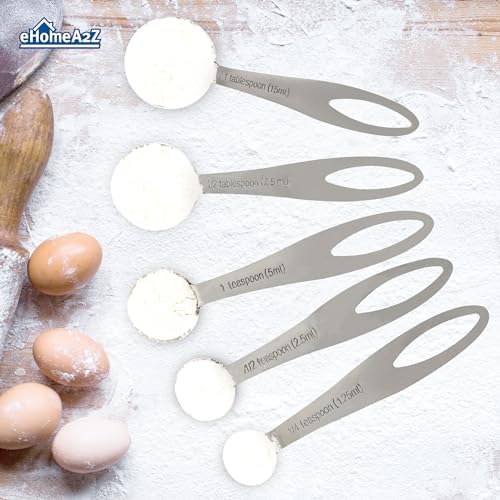 5-Piece Stainless Steel Measuring Spoon Set for Cooking and Baking, Heavy Duty, Fits in Spice Jars, Accurate for Dry and Liquid Ingredients