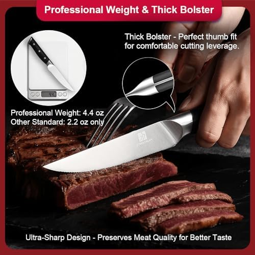 Steak Knife,4.5inch Steak Knives Set of 2,High-Carbon Stainless Steel Knife Set,Serrated Blade Sharp Knives,Dishwasher Safe,Ergonomic Black Handel,Full Tang Design With Excellent Gift