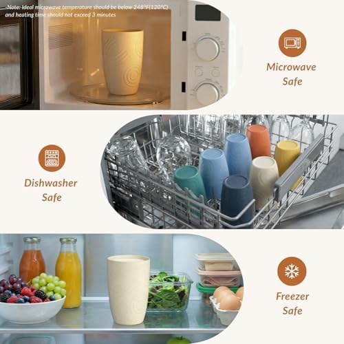 Homienly Plastic Cups Alternatives Unbreakable Drinking Glasses Wheat Straw Cup Sets for Kitchen Camping Party RV Stackable Water Tumblers Dishwasher Freezer & Microwave Safe 6 PCS (12OZ, Multi)