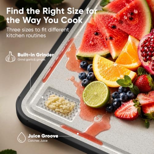 Titanium Cutting Board for Kitchen, Dual-Sided Pure Titanium Surface & Food-Safe PP Chopping Board, Non-Porous, Odor Resistant, Juice Groove, Grinder, Anti-Slip Edges, Easy Clean, 16 x 11 Inch
