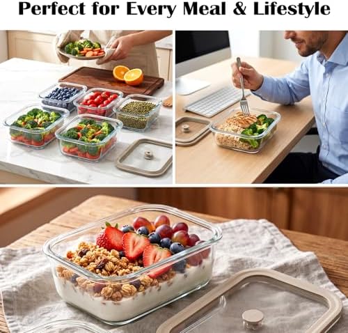 50 oz Glass Food Storage Containers with Glass Lids, 2 Pack
