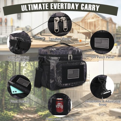 FlowFly Tactical Lunch Bag Large Insulated Lunch Box Cooler Tote for Men, Women with MOLLE/PALS Webbing(Typhon, Medium)