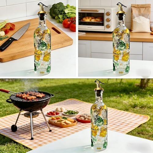 1 Pcs Olive Oil Dispenser Bottle for Kitchen,17oz Clear Glass Cooking Oil and Vinegar Dispenser Set, Coffee Syrup Dispenser with 1 Pourers and 1 Funnel (One colorful circle)