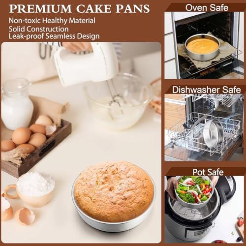 P&P CHEF 6 Inch Cake Pan Set of 4, Stainless Steel Round Cake Pans Tins