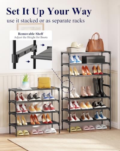 Kitsure Shoe Rack - Non-Woven Shoe Rack Shelf, Shoe Organizer for Closet, Entryway, Garage & Corridor, Stackable Shoe Shelves, X-Large, Black