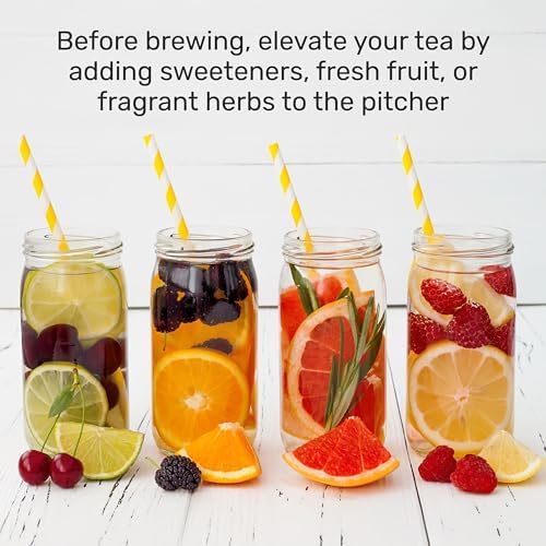 HomeCraft 3-Quart White Stainless Steel Café' Iced Tea And Iced Coffee Brewing System, 12 Cups, Strength Selector & Infuser Chamber, Perfect For Lattes, Lemonade, Flavored Water, Large Pitcher