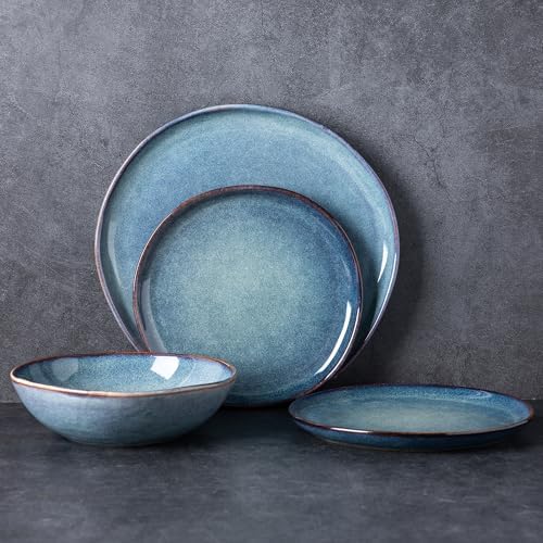 AmorArc Ceramic Cereal Bowls Set of 6, 24 oz Handmade Stoneware Bowls for Cereal Soup Salad Bread, Stylish Kitchen Bowls for Meal, Dishwasher & Microwave Safe-Ceylon Blue
