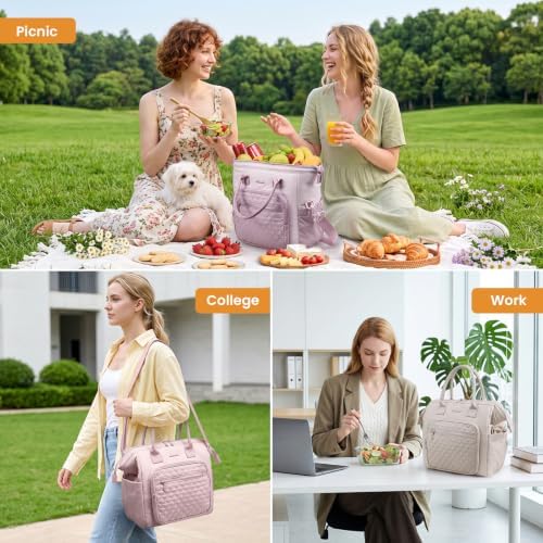 LOVEVOOK Lunch Bag Women,Puffy Insulated Lunch Box Women with Cup Holder