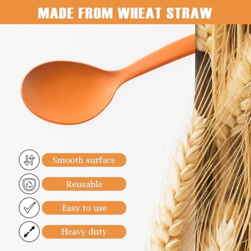 Reusable Plastic Serving Utensils Set of 24, 10" Wheat Straw Large Serving Set - Slotted Spoons/Tongs, for Party Buffet Catering (Orange/Blue/Yellow/Green, Not for Cooking)