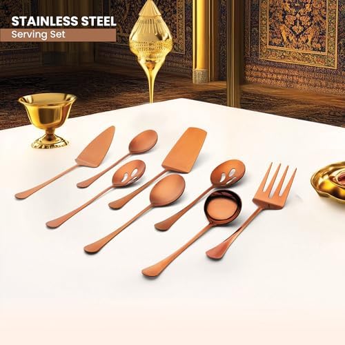 Avador® Premium Set of 8 Stainless Steel Hostess Serving Utensil Tool Set for Weddings | Buffer | Party | Kitchen | Restaurants (Rose Gold Plated)