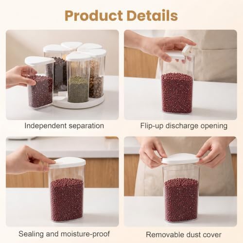 5-10 lbs 6 Grids 360° Rotating Cereal Dispenser Countertop