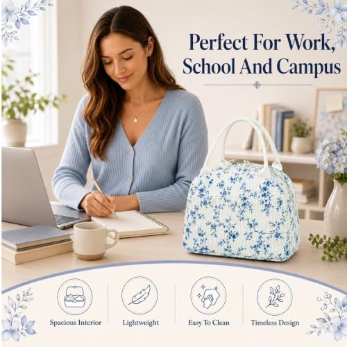 Bluboon Lunch Bag for Women Cute Corduroy Lunch Tote Bags with Shoulder Strap Reusable Insulated Lunch Box Large Capacity Reusable Insulated Cooler for Work Picnic or Travel