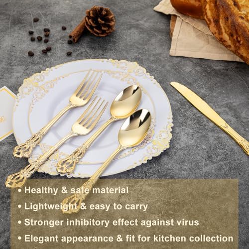 90PCS Gold Plastic Silverware Elegant for Parties Family Dinners