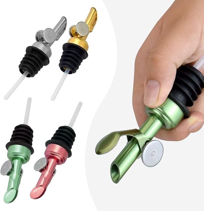 MEETSWEET Automatic Stainless Steel Pour Spout, Leak-Proof for Olive Oil, Vinegar, Wine and Other Liquids (Green)