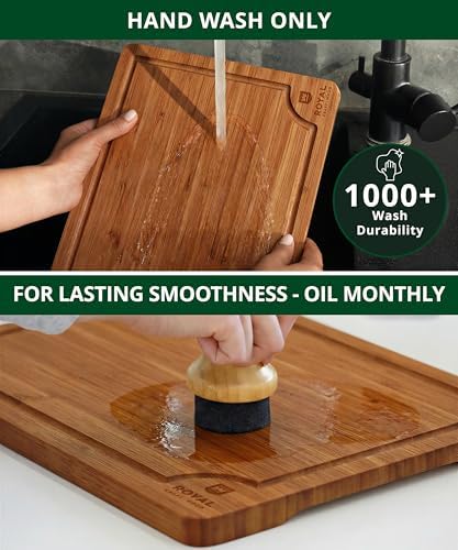 ROYAL CRAFT WOOD Wooden Cutting Boards for Kitchen Appliances - Non Toxic Bamboo Wood Cutting Board Set with Deep Juice Groove, Side Handles, Charcuterie & Butcher Block for Meat, Meal Prep & Serving