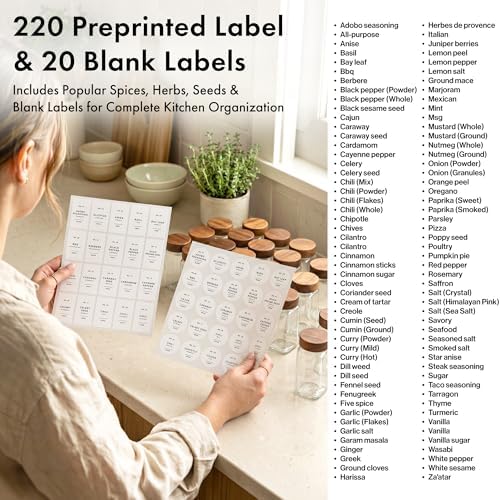 EDELHAUS Glass Spice Jars with Label, 24x Acacia Wooden Lids - White Labels