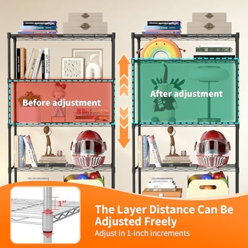 BestOffice | 5-Tier Wire Shelf with Wheels | 14" x 30" x 61" | Black