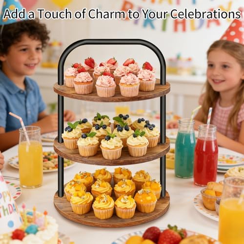 Cupcake Stand, 360° Rotating Wooden Cupcake Stand 3 Tier Large Dessert Table Display Set Cupcake Tower Tiered Tray Stand Serving Tray for Party Supplies Vendor Display Farmhouse Decor (2 Pack)