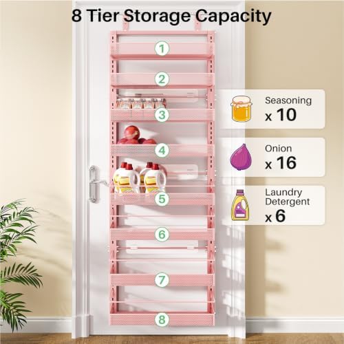 SNTD 8 Tiers Over the Door Organizer, 17" W x 6" D x 69" H, Pink