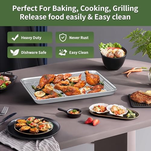Baking Sheet with Cooling Wire Rack Set - Stainless Steel Baking Sheet Pan
