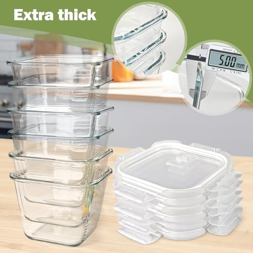 Borosilicate Glass Soup Containers with Lids, 4 Cup/32 oz, 6 Pack