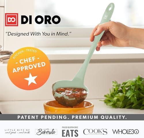 DI ORO Silicone Ladle - Soup & Serving, 600F Heat Resistant, Sage