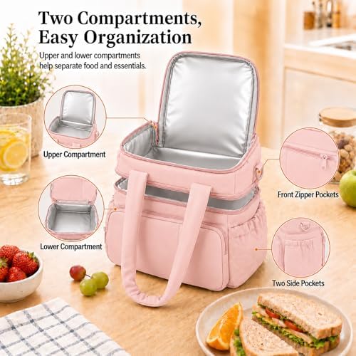 Lunch Bag for Women Large Insulated Lunch Box Double Deck Puffer Lunch Tote
