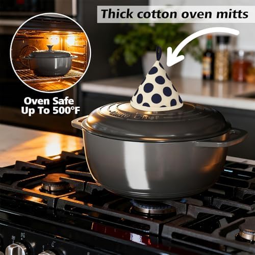 Enameled Cast Iron Dutch Oven - Umite Chef 6QT Pot with Lid & Cotton Potholders - Dual Handles -Versatile Heavy Duty Cookware for Bread Baking, Braising, Stews, Roasting(Grey)