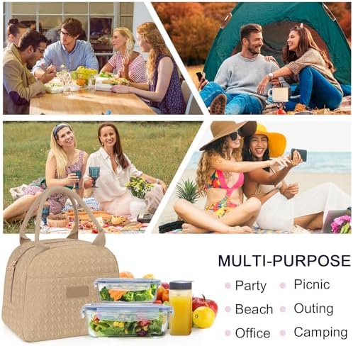 Joymee Lunch Bag Women Insulated Lunch Box Reusable Leakproof Large Spacious Cooler Tote for Women Men Adult for Work Office Travel Picnic -Khaki