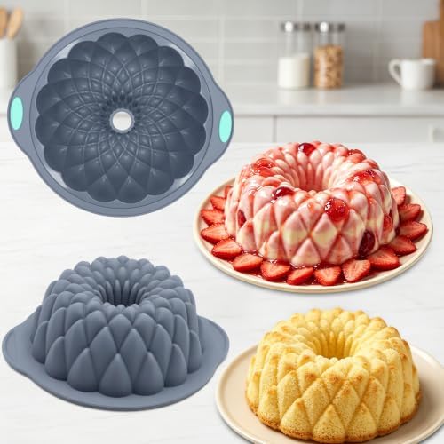 Tongjude 4 Pieces Silicone Cake Pan, Nonstick Silicone Cake Molds, Food Grade Silicone Bakeware for Jello, Cake, Pound Cake, Gelatin, Brownie and Bread, 10 Cups, Grey