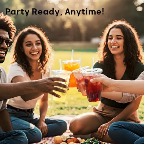 AOZITA 20 oz Plastic Cups with Lids and Straws, 25 Pack, Disposable Iced Coffee Cups with Lids, Clear Cups with Lids for Cold Drinks, Iced Tea, Milkshakes, Smoothies - Durable & BPA Free