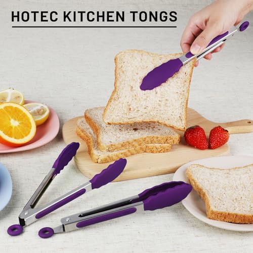 HOTEC Small Silicone Kitchen Tongs 7-Inch Mini Serving Tongs, Set of 3